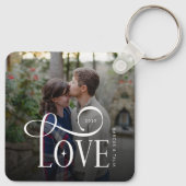 Modern Script Love Custom Engaged Couples Photo Sleutelhanger (Achterkant)