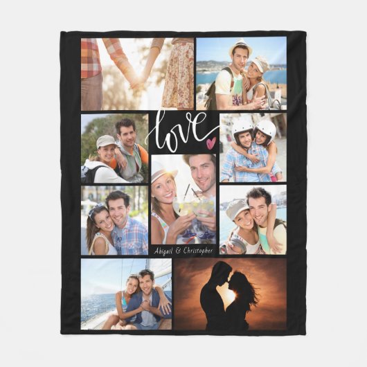 Modern Script LOVE Hart Fotocollage Personaliseren Fleece Deken (Voorkant)