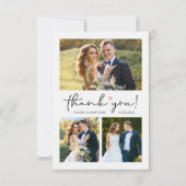Modern Script Love Heart Weddenschap Photo Collage Bedankkaart (Voorkant)