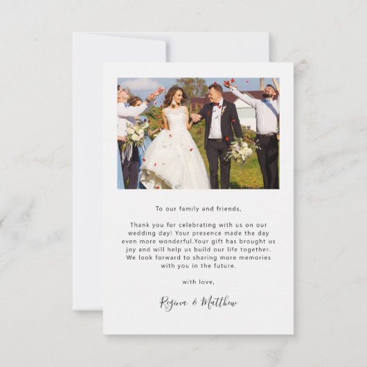 Modern Script Love Heart Weddenschap Photo Collage Bedankkaart (Achterkant)