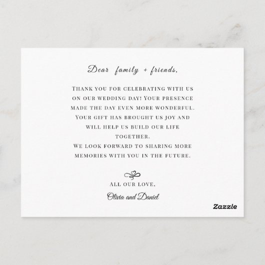 Modern Script Love Heart Wedding Flat Thank You Briefkaart (Achterkant)