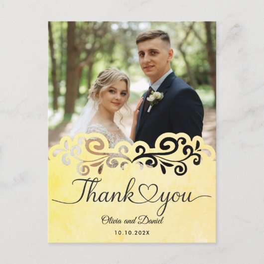 Modern Script Love Heart Wedding Flat Thank You Briefkaart (Voorkant)