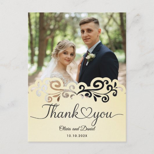 Modern Script Love Heart Wedding Flat Thank You Po Briefkaart (Voorkant)