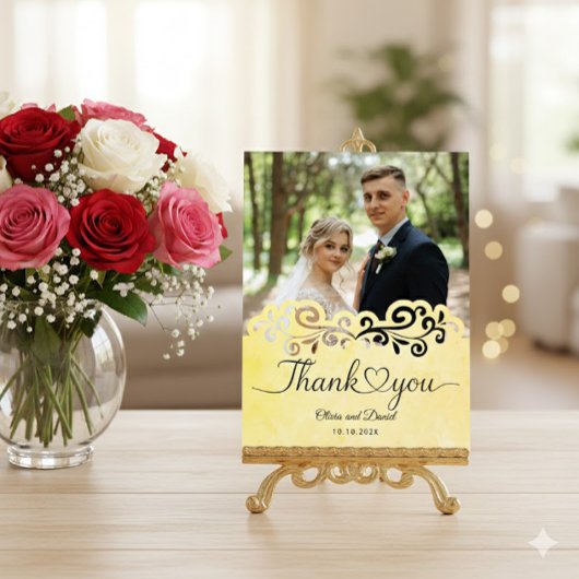 Modern Script Love Heart Wedding Flat Thank You Po Briefkaart