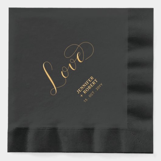 Modern Script Love | Paren Naam Aangepaste bruilof Folie Servetten (Voorkant)