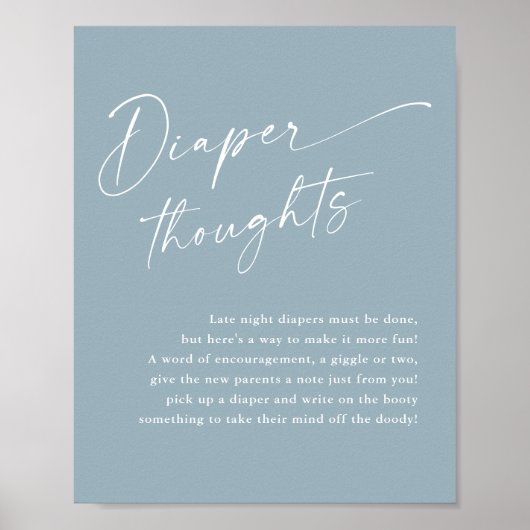 Modern Script Luier Gedachten Blauw Baby shower Poster (Voorkant)