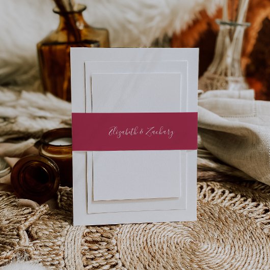 Modern Script Magenta Trouwkaart Uitnodigingen Wikkel