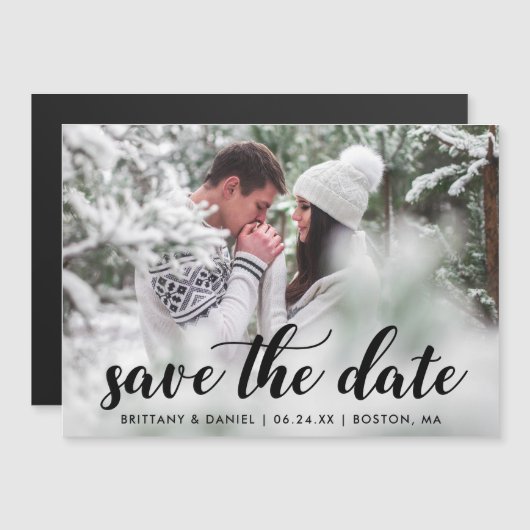 Modern Script Magnetische foto Bewaar de datum (Voorkant / Achterkant)