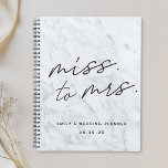 Modern Script Marble Miss to Mrs Bridal Wedding Planner<br><div class="desc">Aangepast ontworpen bridale bruiloft-notitieboek met 'Miss to Mrs' modern kalligrafiekontwerp op grijze marmerachtergrond.</div>