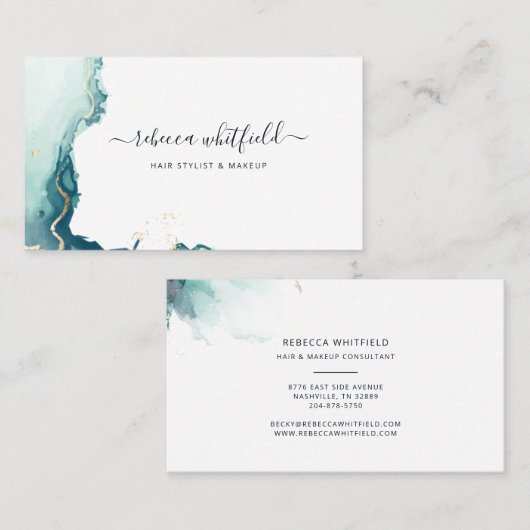Modern Script Marble Pattern Agate Visitekaartje (Voorkant / Achterkant)
