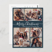 Modern Script Marine 5 Fotocollage Kerstmis Briefkaart (Voorkant / Achterkant)