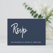 Modern Script Marine Blauw | Bruiloft Maaltijd Keu RSVP Kaartje (Staand voorkant)