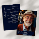 Modern Script Marine Blauw & Wit Begrafenis / Memo Programmakaart