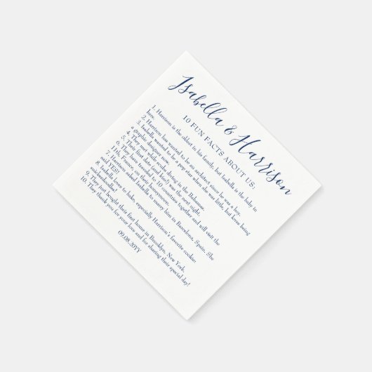 Modern Script Marine Blue Fun Facts Trouwservetten Servet (Hoek)