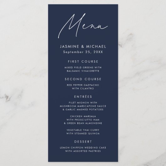 Modern Script Marine bruiloft Menu (Voorkant)