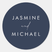 Modern Script Marine Huwelijksenvelop Seals Ronde Sticker (Voorkant)