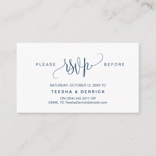 Modern script, marineblauw, feestviering RSVP Informatiekaartje (Voorkant)