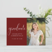 Modern Script Maroon Afstuderen Foto Kaart (Staand voorkant)