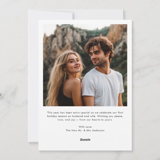 Modern Script Married & Bright Newlywed Photo Feestdagenkaart (Achterkant)