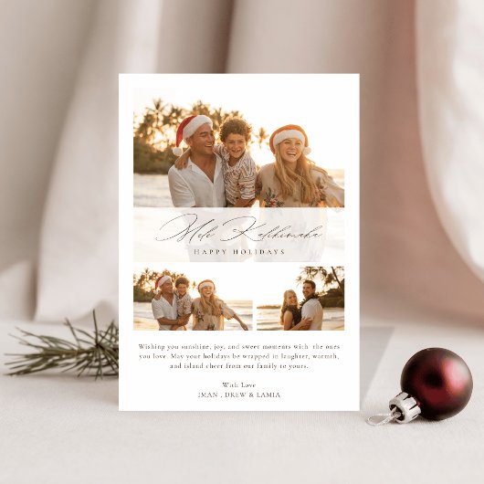 Modern Script Mele Kalikimaka Tropical 3 Foto Feestdagenkaart