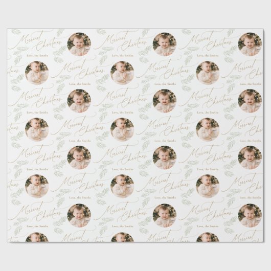 Modern Script Merriest Christmas Family 2 photo Cadeaupapier (Vlak)