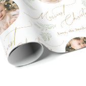 Modern Script Merriest Christmas Family 2 photo Cadeaupapier (Rol Hoek)