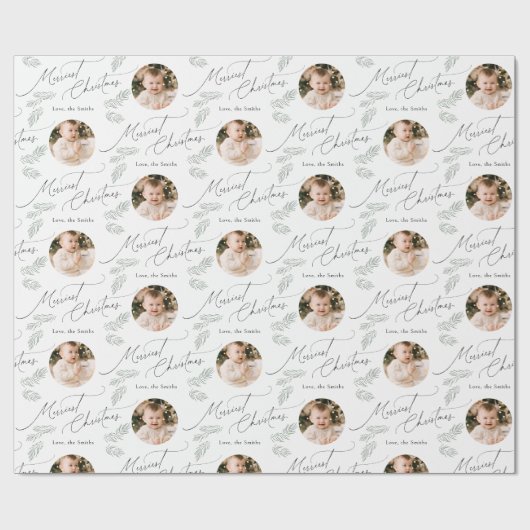 Modern Script Merriest Christmas Family 2 photo Cadeaupapier (Vlak)