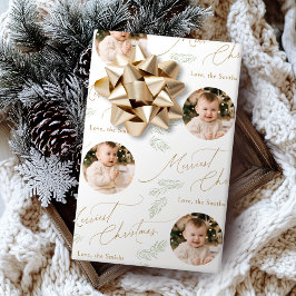 Modern Script Merriest Christmas Family 2 photo Cadeaupapier