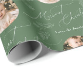 Modern Script Merriest Christmas Family 2 photo Cadeaupapier (Rol Hoek)
