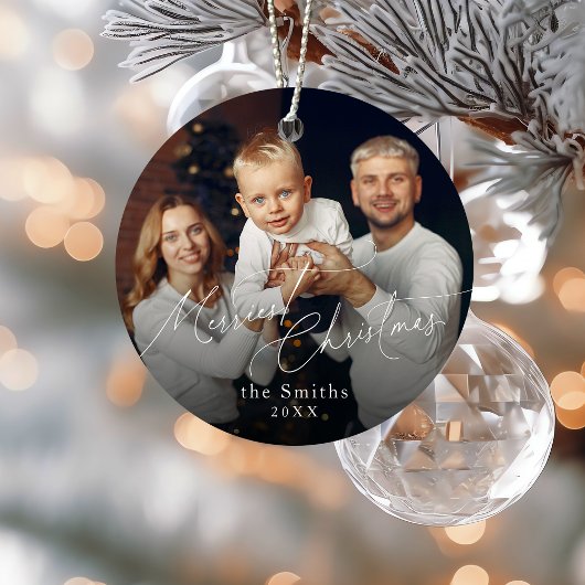 Modern script Merriest Christmas Holiday Metalen Ornament