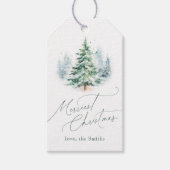 Modern Script Merriest Christmas Pine Tree Cadeaulabel (Voorkant)