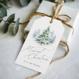 Modern Script Merriest Christmas Pine Tree Cadeaulabel