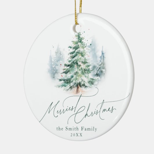 Modern Script Merriest Christmas Pine Tree Keramisch Ornament (Links)