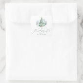 Modern Script Merriest Christmas Pine Tree Vierkante Sticker (Tas)