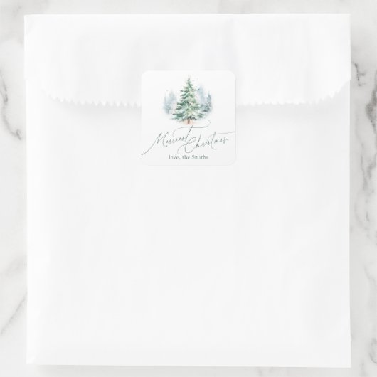 Modern Script Merriest Christmas Pine Tree Vierkante Sticker (Tas)