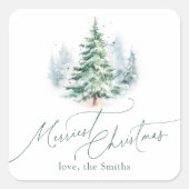 Modern Script Merriest Christmas Pine Tree Vierkante Sticker (Voorkant)