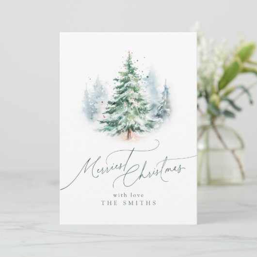 Modern Script Merriest Christmas Tree Feestdagenkaart (Staand voorkant)