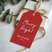 Modern Script Merry & Bright Snowflakes Christmas Cadeaulabel