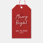Modern Script Merry & Bright Snowflakes Christmas Cadeaulabel (Voorkant)