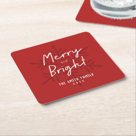 Modern Script Merry & Bright Snowflakes Christmas Kartonnen Onderzetters