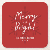 Modern Script Merry & Bright Snowflakes Christmas Kartonnen Onderzetters (Voorkant)