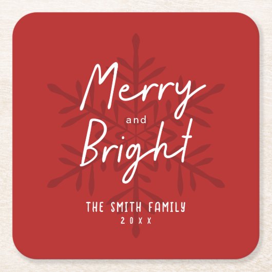 Modern Script Merry & Bright Snowflakes Christmas Kartonnen Onderzetters (Voorkant)