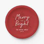 Modern Script Merry & Bright Snowflakes Christmas Papieren Bordje (Voorkant)