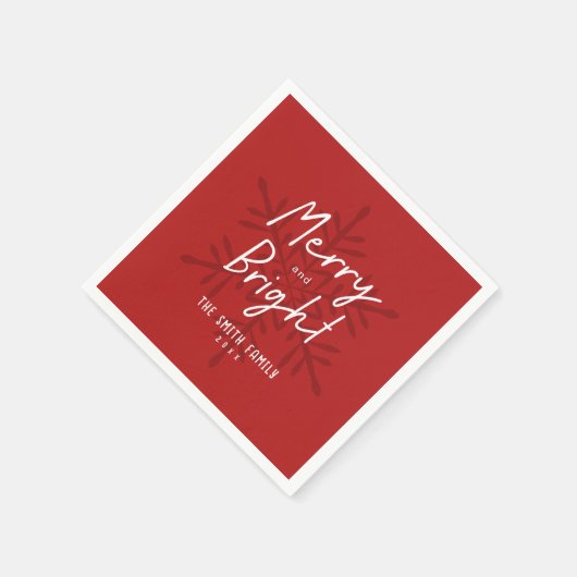 Modern Script Merry & Bright Snowflakes Christmas Servet (Hoek)