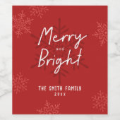 Modern Script Merry & Bright Snowflakes Christmas Wijn Etiket (Enkel label)