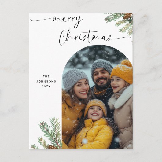Modern Script Merry Christmas Arch Lijst Foto Feestdagenkaart (Voorkant)
