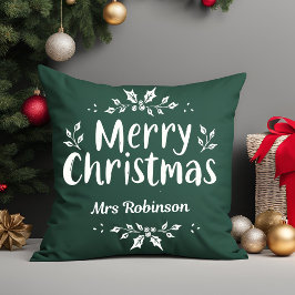 Modern Script Merry Christmas Custom Name Kussen