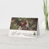 Modern Script Merry Christmas Family Photo Custom Kaart (Voorkant)
