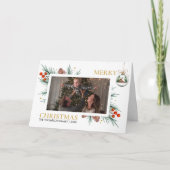 Modern Script Merry Christmas Family Photo Custom  Kaart (Voorkant)