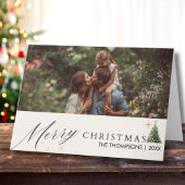 Modern Script Merry Christmas Family Photo Custom  Kaart
